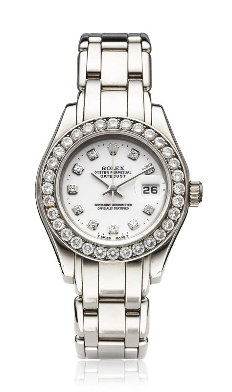 rolex ladies datejust white gold bezel